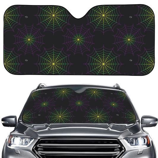 Purple And Green Spider Web Print Car Windshield Sun Shade