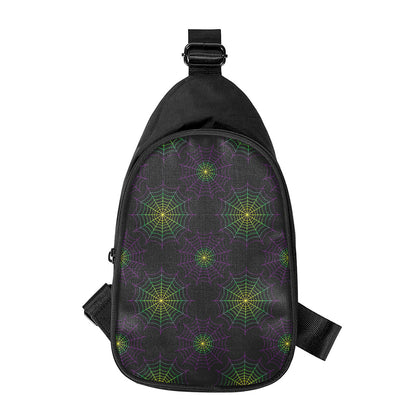 Purple And Green Spider Web Print Chest Bag