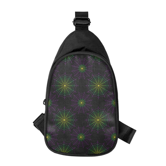 Purple And Green Spider Web Print Chest Bag