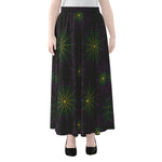 Purple And Green Spider Web Print Chiffon Maxi Skirt