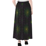 Purple And Green Spider Web Print Chiffon Maxi Skirt