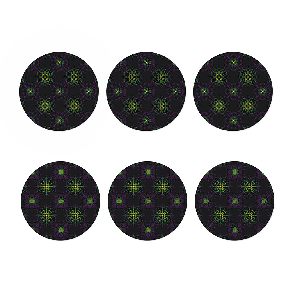 Purple And Green Spider Web Print Coaster Set
