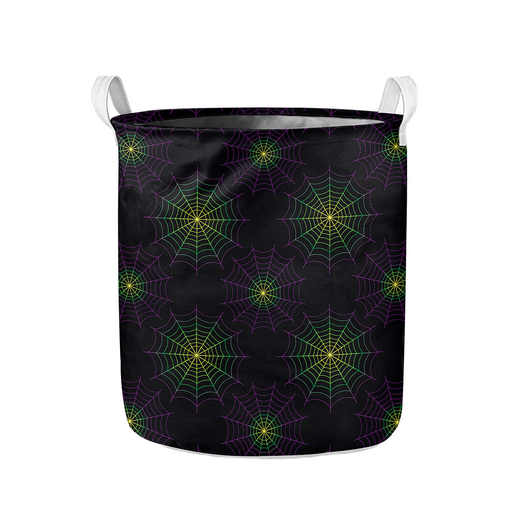 Purple And Green Spider Web Print Collapsible Laundry Basket