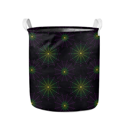 Purple And Green Spider Web Print Collapsible Laundry Basket