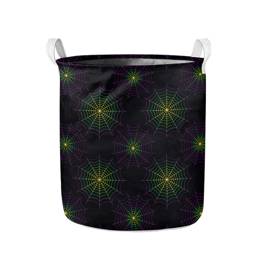 Purple And Green Spider Web Print Collapsible Laundry Basket