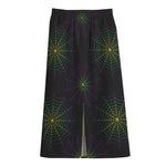Purple And Green Spider Web Print Cotton Front Slit Maxi Skirt