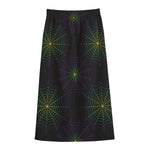 Purple And Green Spider Web Print Cotton Front Slit Maxi Skirt