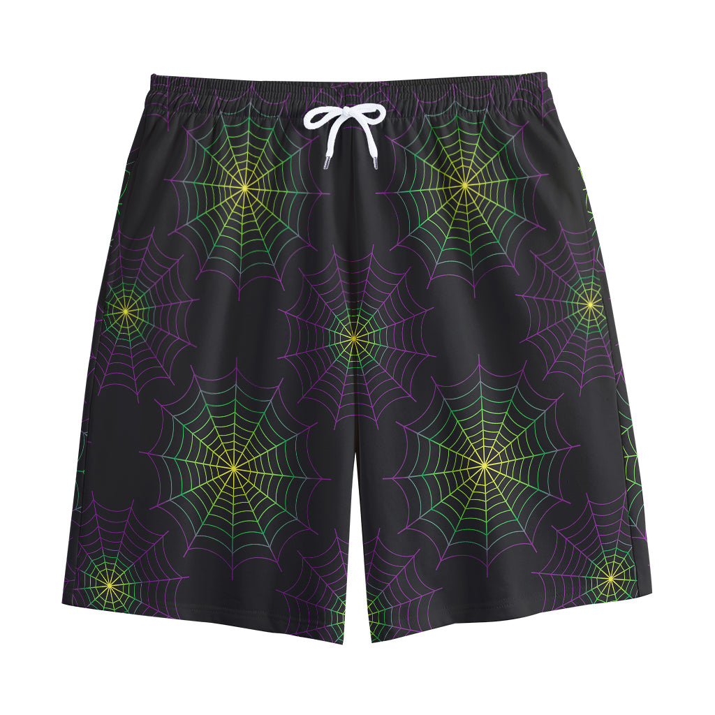 Purple And Green Spider Web Print Cotton Shorts