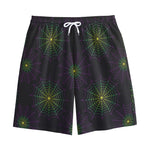 Purple And Green Spider Web Print Cotton Shorts