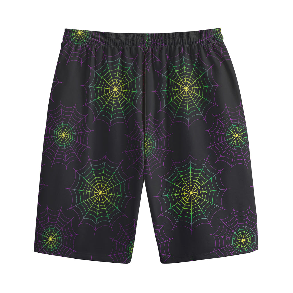 Purple And Green Spider Web Print Cotton Shorts