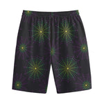 Purple And Green Spider Web Print Cotton Shorts