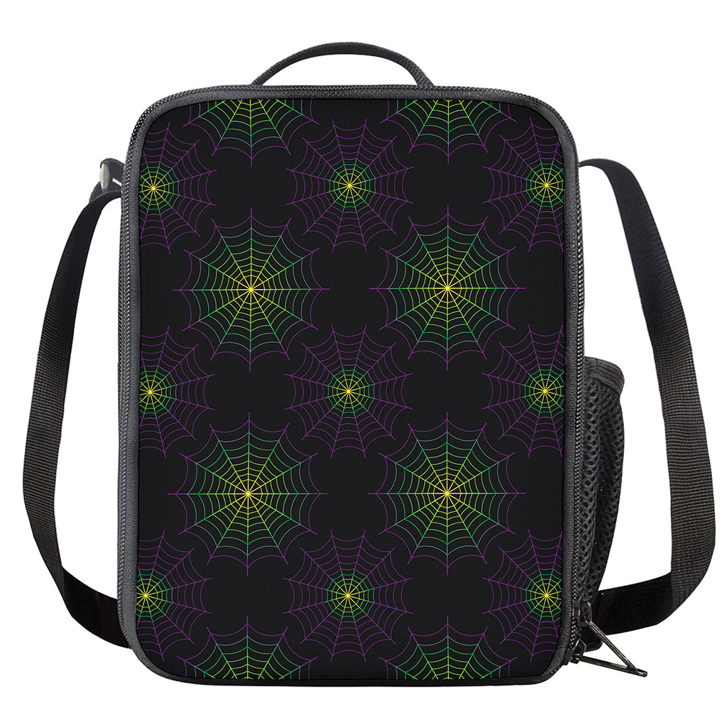 Purple And Green Spider Web Print Crossbody Lunch Bag