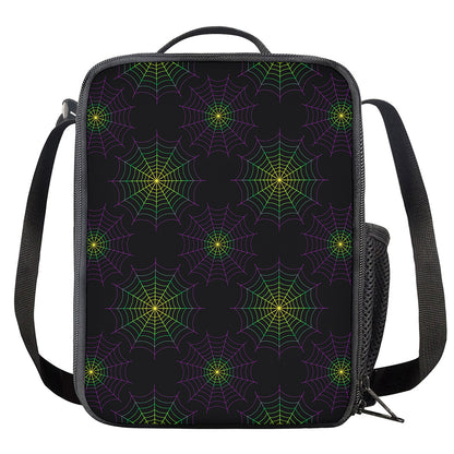 Purple And Green Spider Web Print Crossbody Lunch Bag
