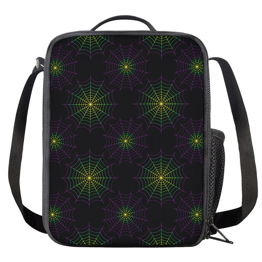 Purple And Green Spider Web Print Crossbody Lunch Bag