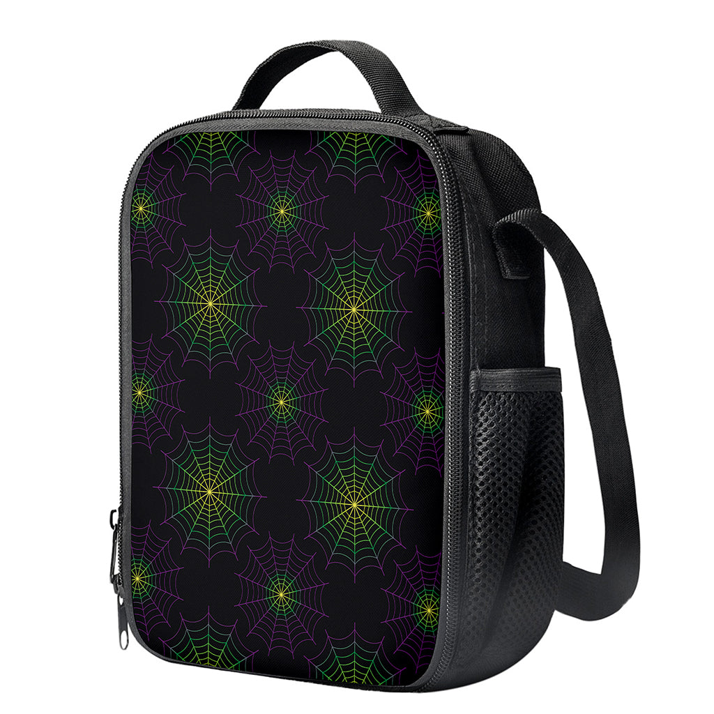 Purple And Green Spider Web Print Crossbody Lunch Bag