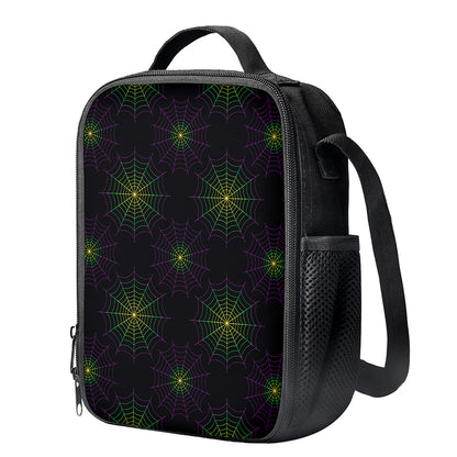 Purple And Green Spider Web Print Crossbody Lunch Bag