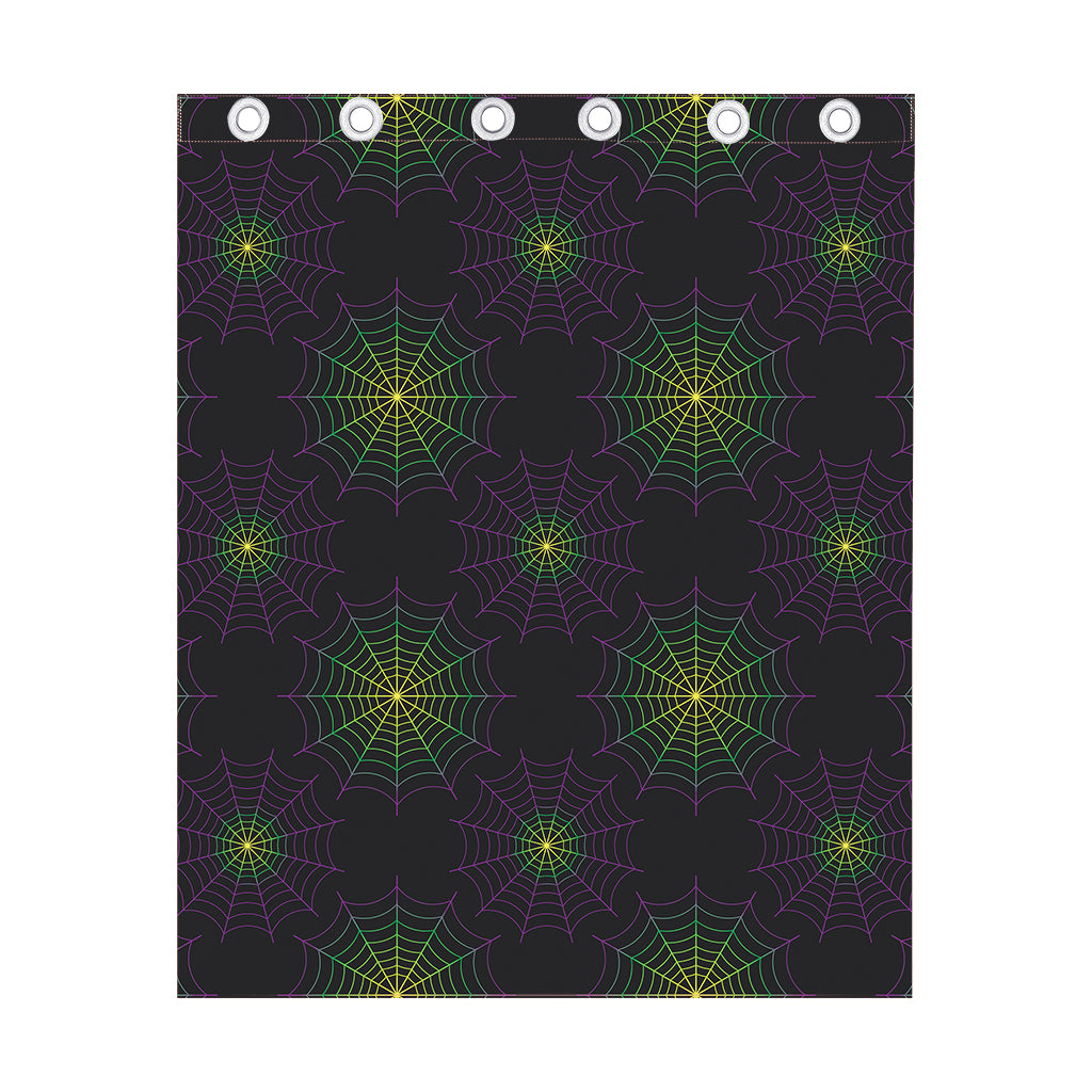 Purple And Green Spider Web Print Curtain