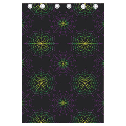 Purple And Green Spider Web Print Curtain