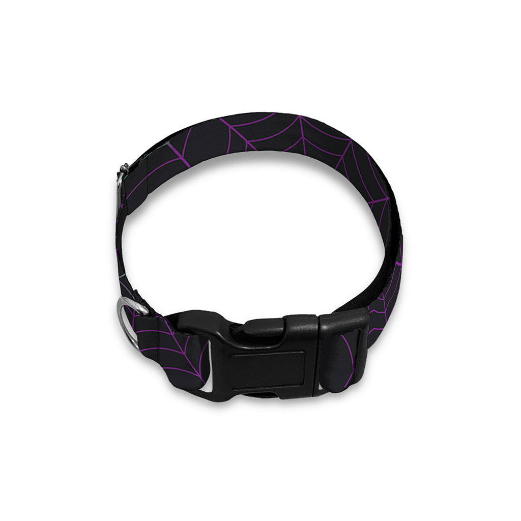 Purple And Green Spider Web Print Dog Collar