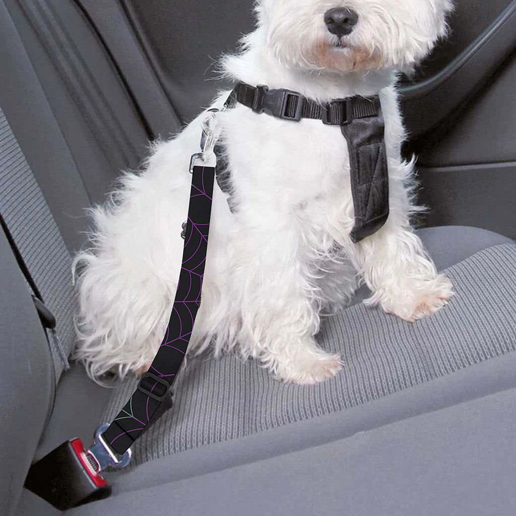 Purple And Green Spider Web Print Dog Seat Belt