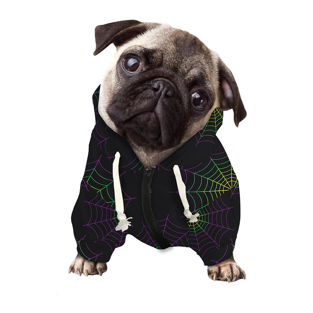 Purple And Green Spider Web Print Dog Zip Up Hoodie