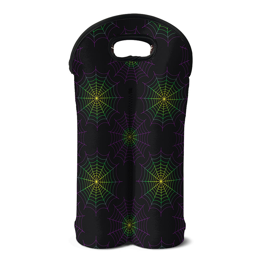 Purple And Green Spider Web Print Double Neoprene Wine Tote