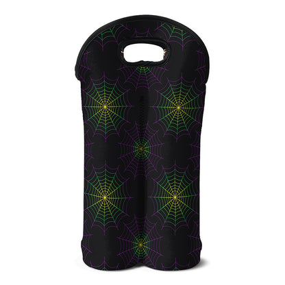 Purple And Green Spider Web Print Double Neoprene Wine Tote