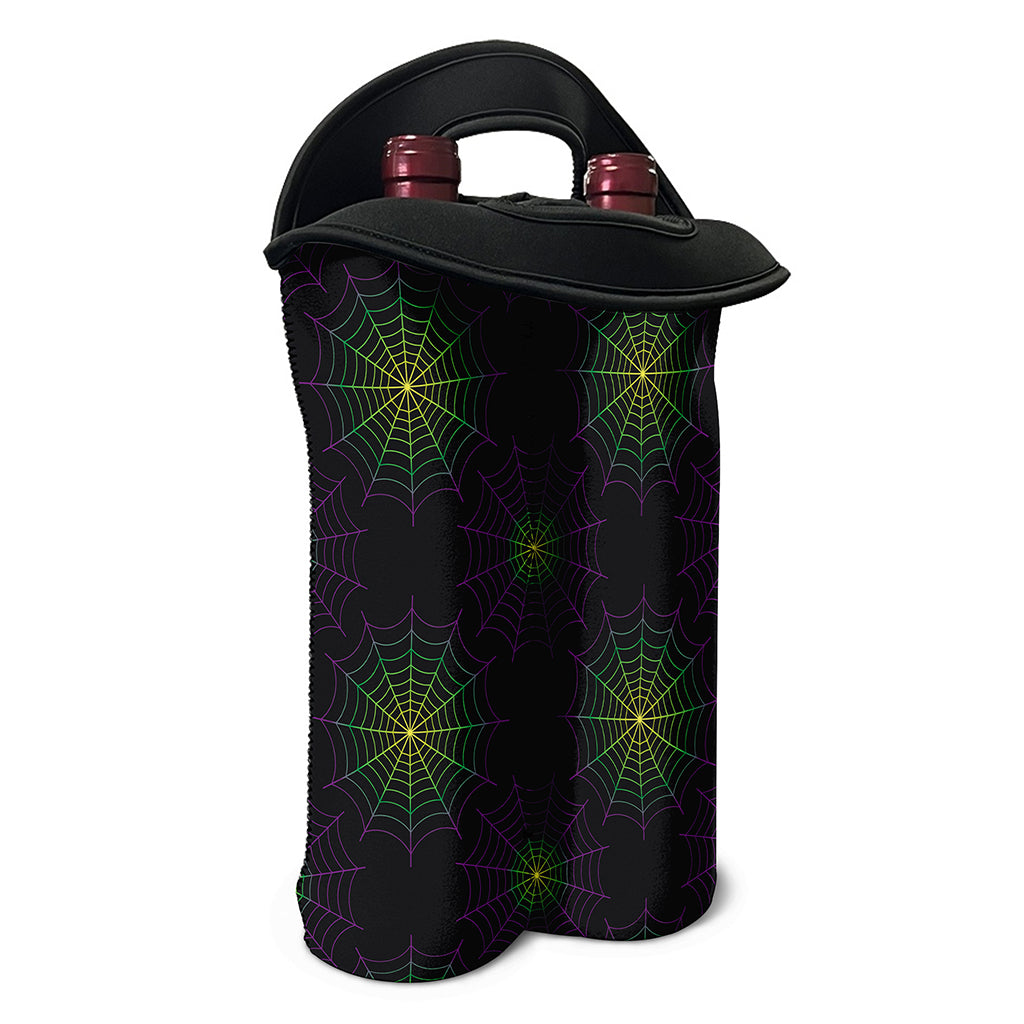 Purple And Green Spider Web Print Double Neoprene Wine Tote