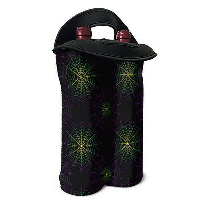 Purple And Green Spider Web Print Double Neoprene Wine Tote