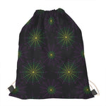 Purple And Green Spider Web Print Drawstring Bag