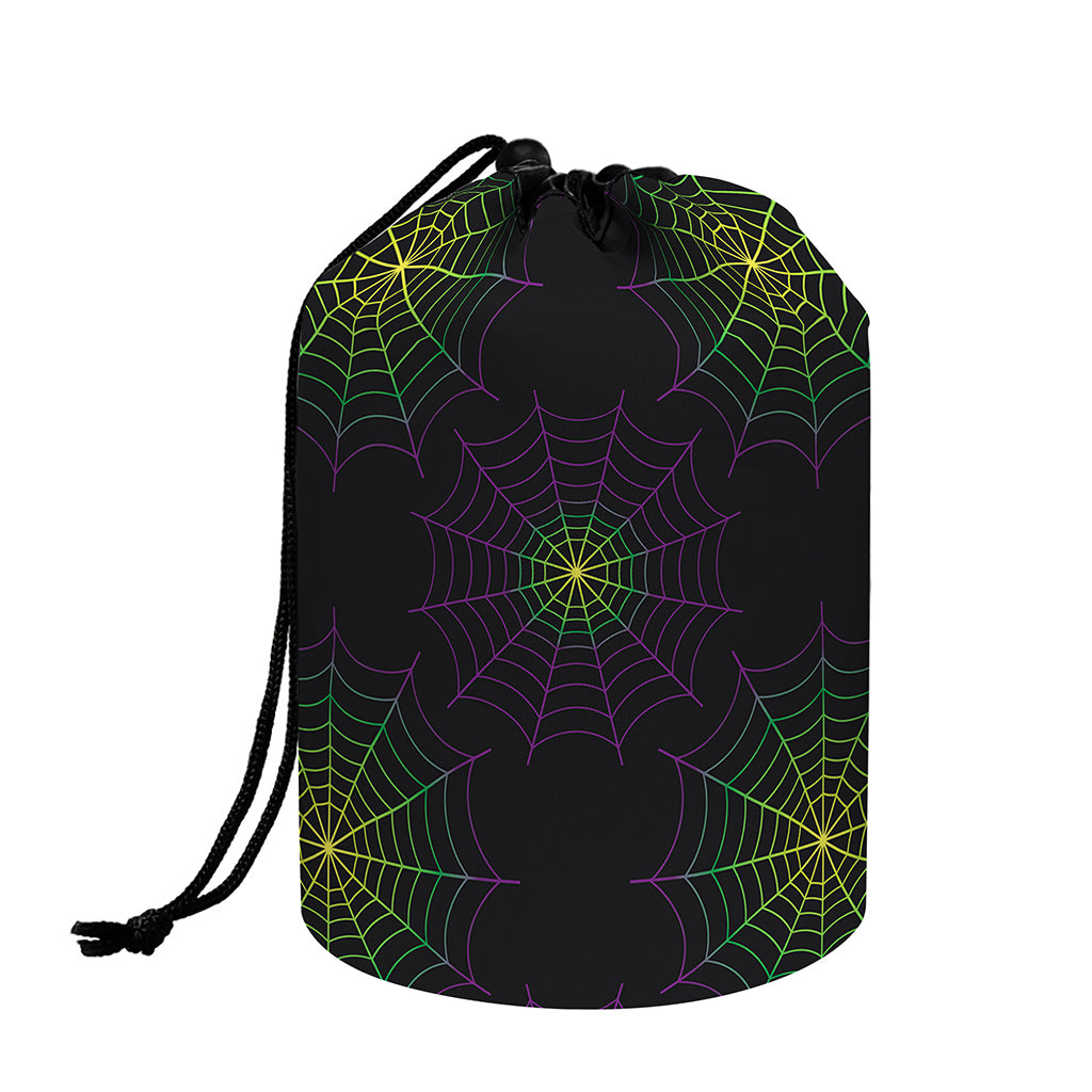Purple And Green Spider Web Print Drawstring Makeup Bag