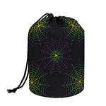 Purple And Green Spider Web Print Drawstring Makeup Bag