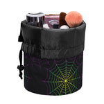 Purple And Green Spider Web Print Drawstring Makeup Bag