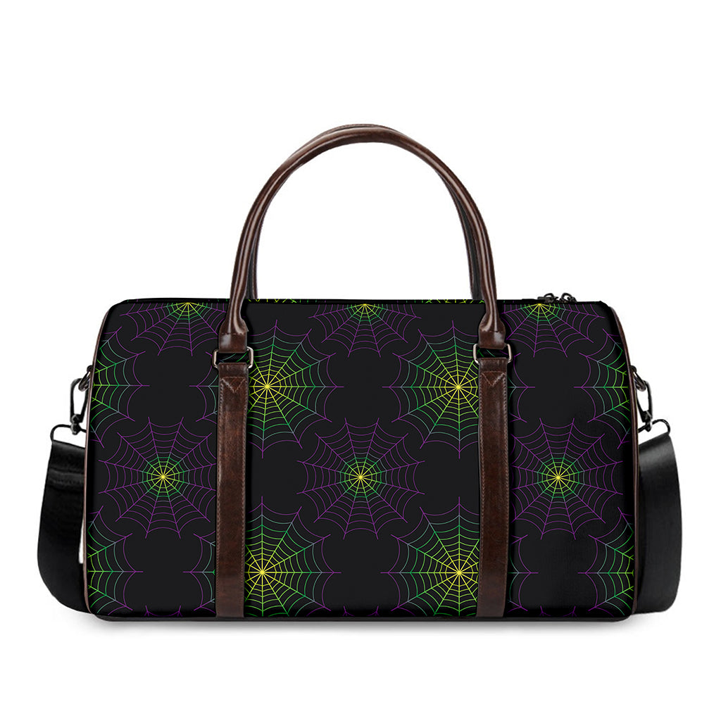 Purple And Green Spider Web Print Duffle Bag