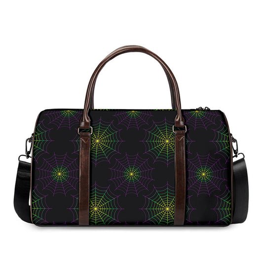 Purple And Green Spider Web Print Duffle Bag