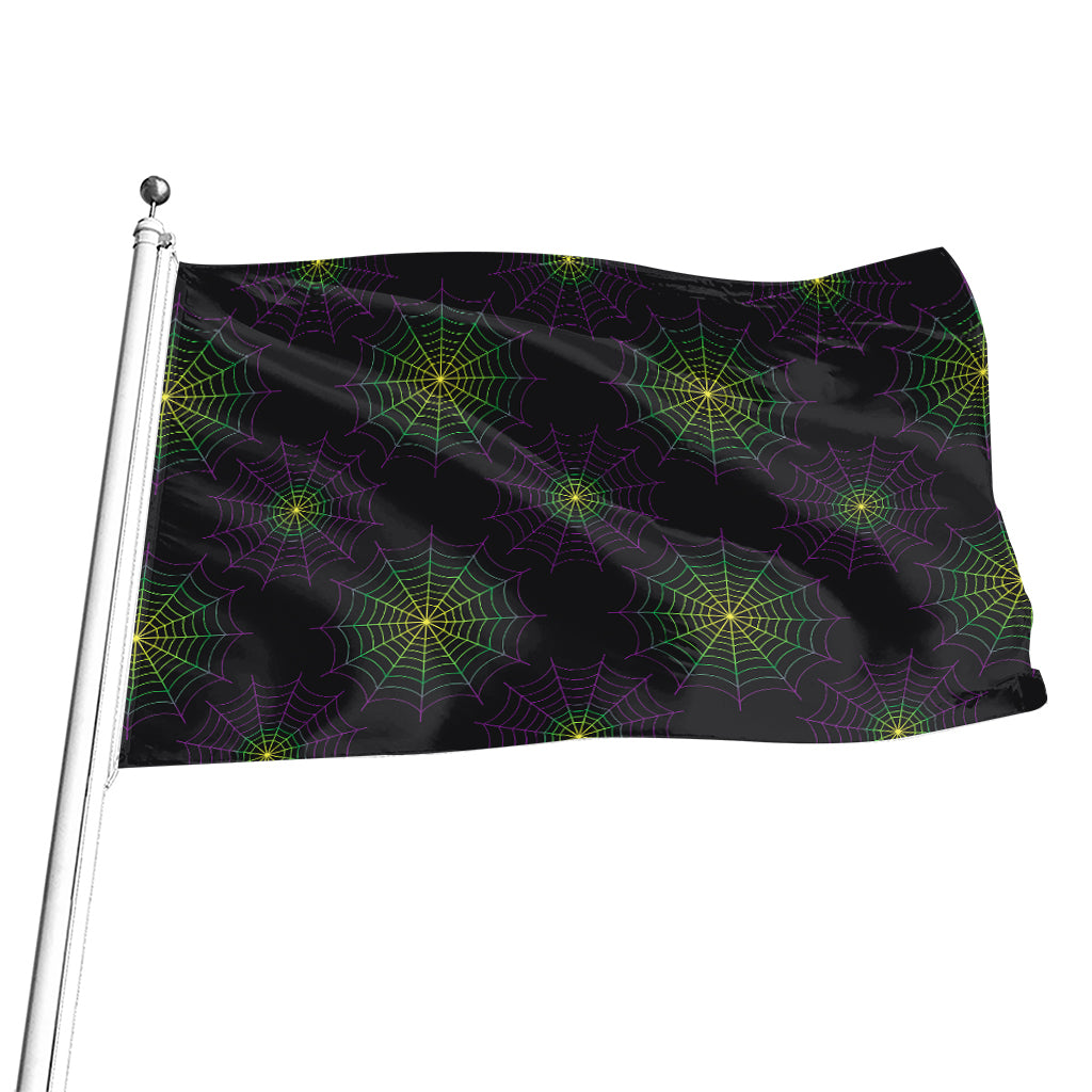 Purple And Green Spider Web Print Flag