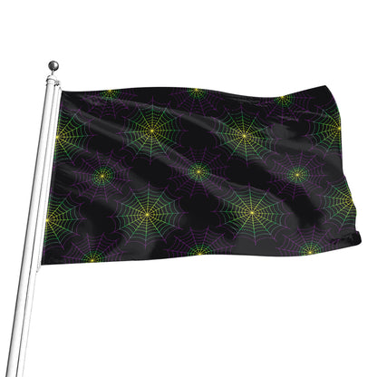 Purple And Green Spider Web Print Flag