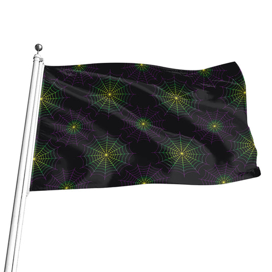 Purple And Green Spider Web Print Flag