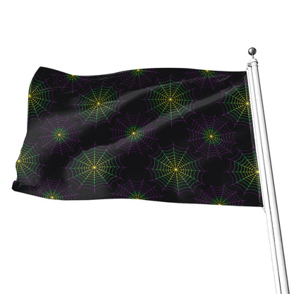 Purple And Green Spider Web Print Flag