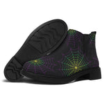 Purple And Green Spider Web Print Flat Ankle Boots