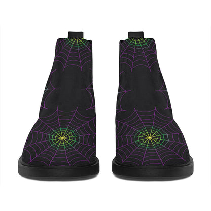Purple And Green Spider Web Print Flat Ankle Boots