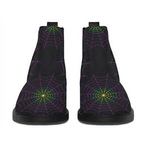 Purple And Green Spider Web Print Flat Ankle Boots