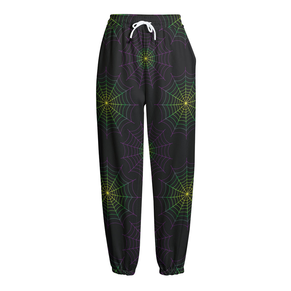 Purple And Green Spider Web Print Fleece Lined Knit Pants