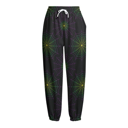 Purple And Green Spider Web Print Fleece Lined Knit Pants