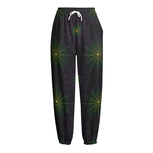Purple And Green Spider Web Print Fleece Lined Knit Pants