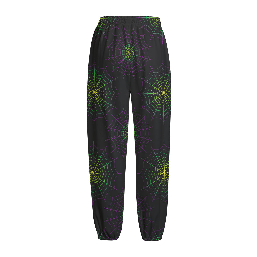Purple And Green Spider Web Print Fleece Lined Knit Pants