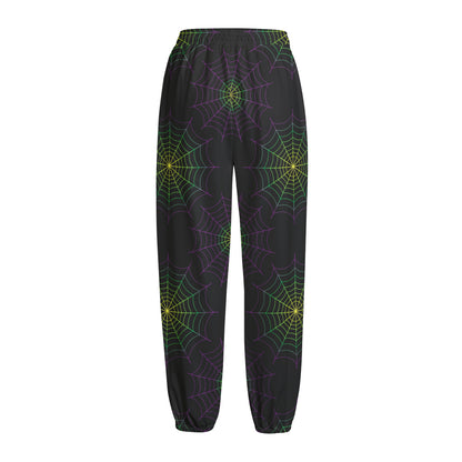 Purple And Green Spider Web Print Fleece Lined Knit Pants