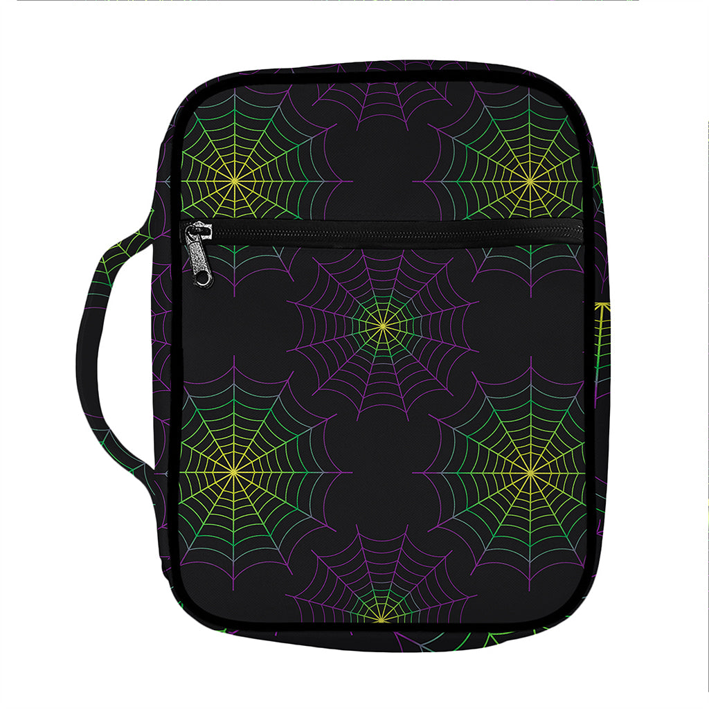 Purple And Green Spider Web Print Front Pocket Bible Bag