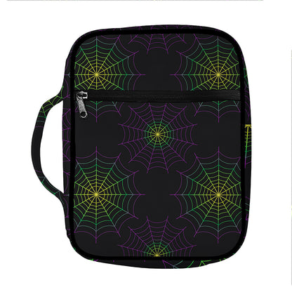Purple And Green Spider Web Print Front Pocket Bible Bag