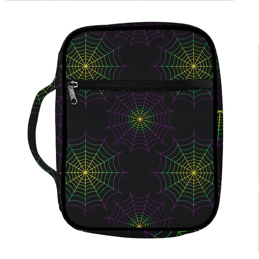 Purple And Green Spider Web Print Front Pocket Bible Bag